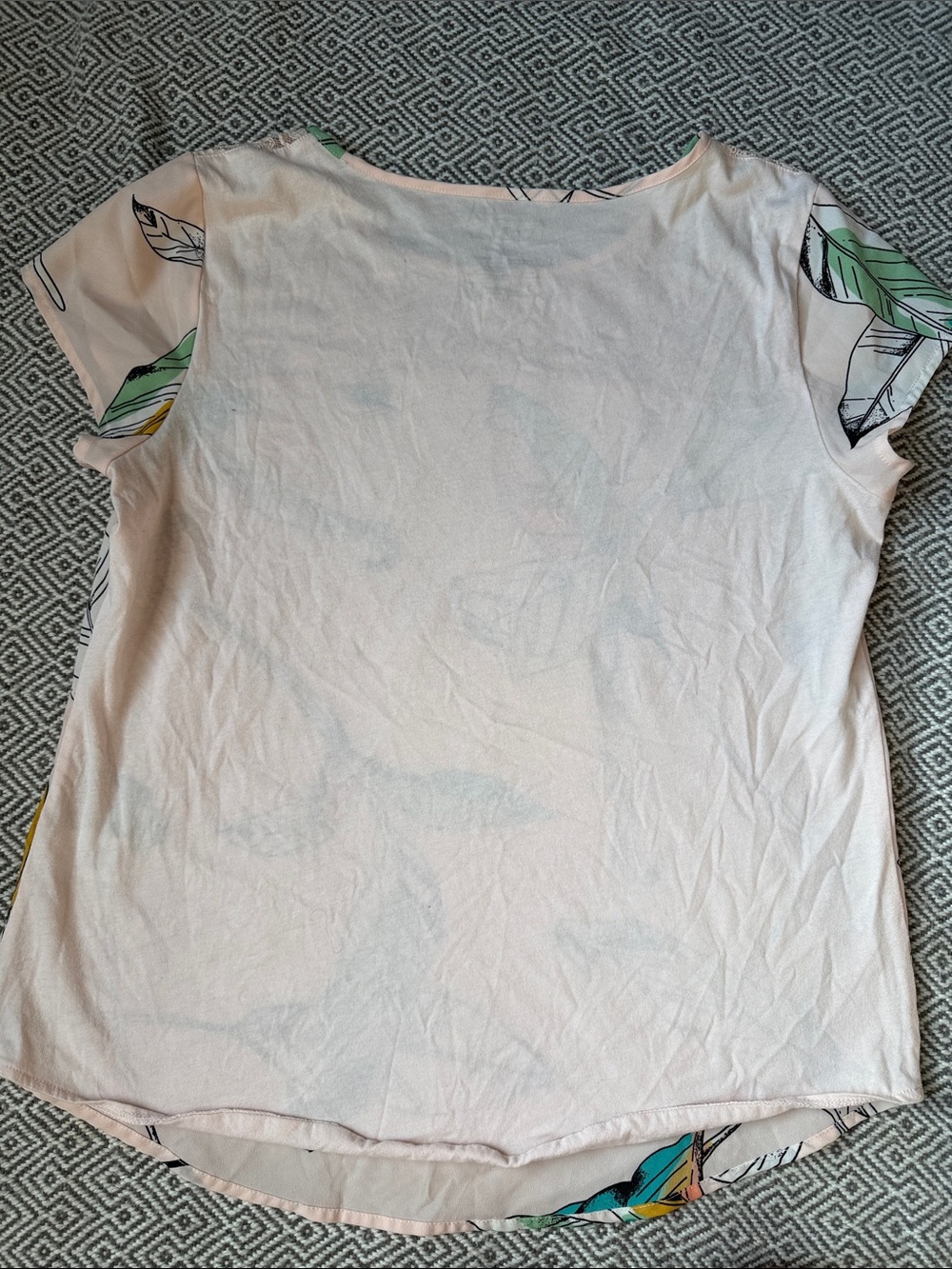 Van Heusen Pink Lace Yoke Floral Leaf Print Top - Picture 7 of 10